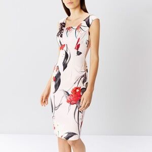 FLOWER PRIONT WOMEN SHEATH SQUARE COLLAR SLEEVELESS CASUAL SILK COCKTAIL…